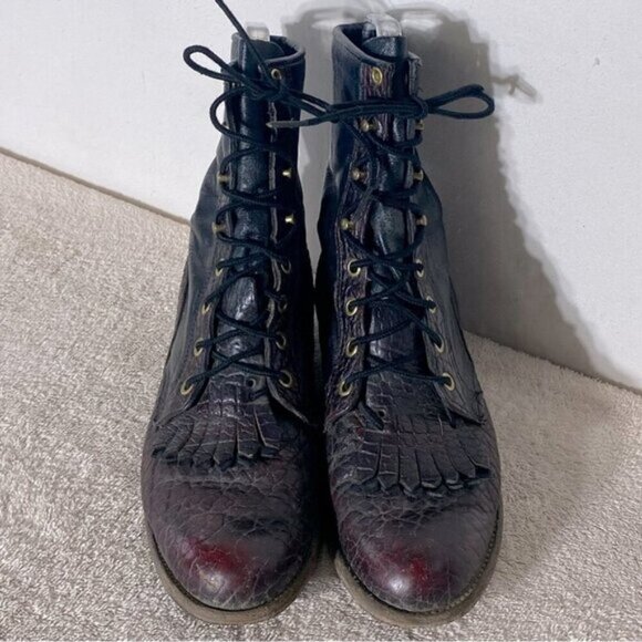 Vintage Justin Boots Pebbled Brown Burgundy Leather Packer Boots 7 - Picture 2 of 15